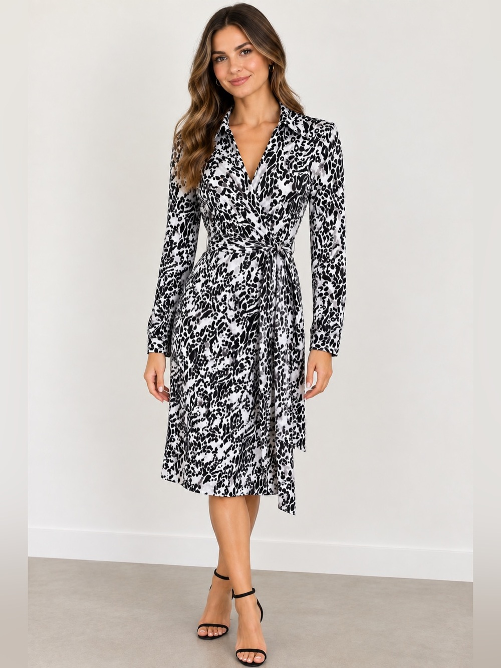 Express Black & White Animal Print Wrap Dress